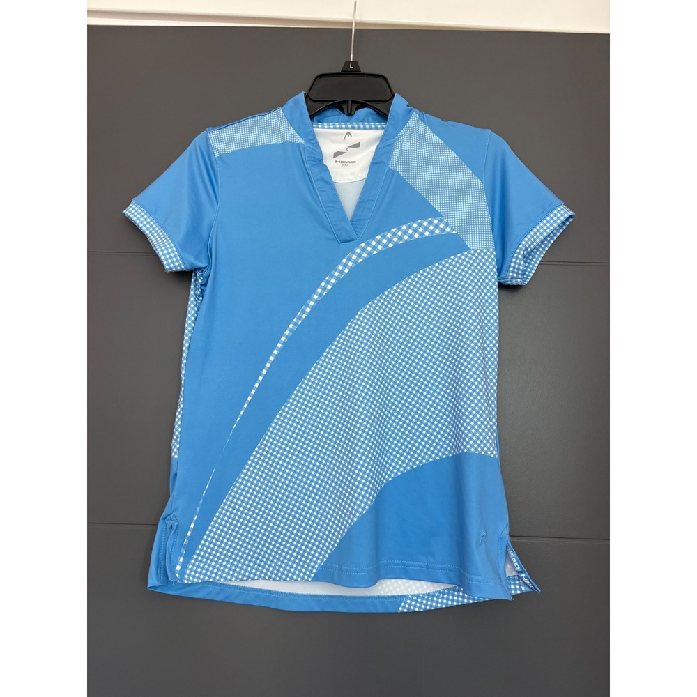 Head Golf Womens Blue Gingham Performance Short Sleeve Polo Shirt Small